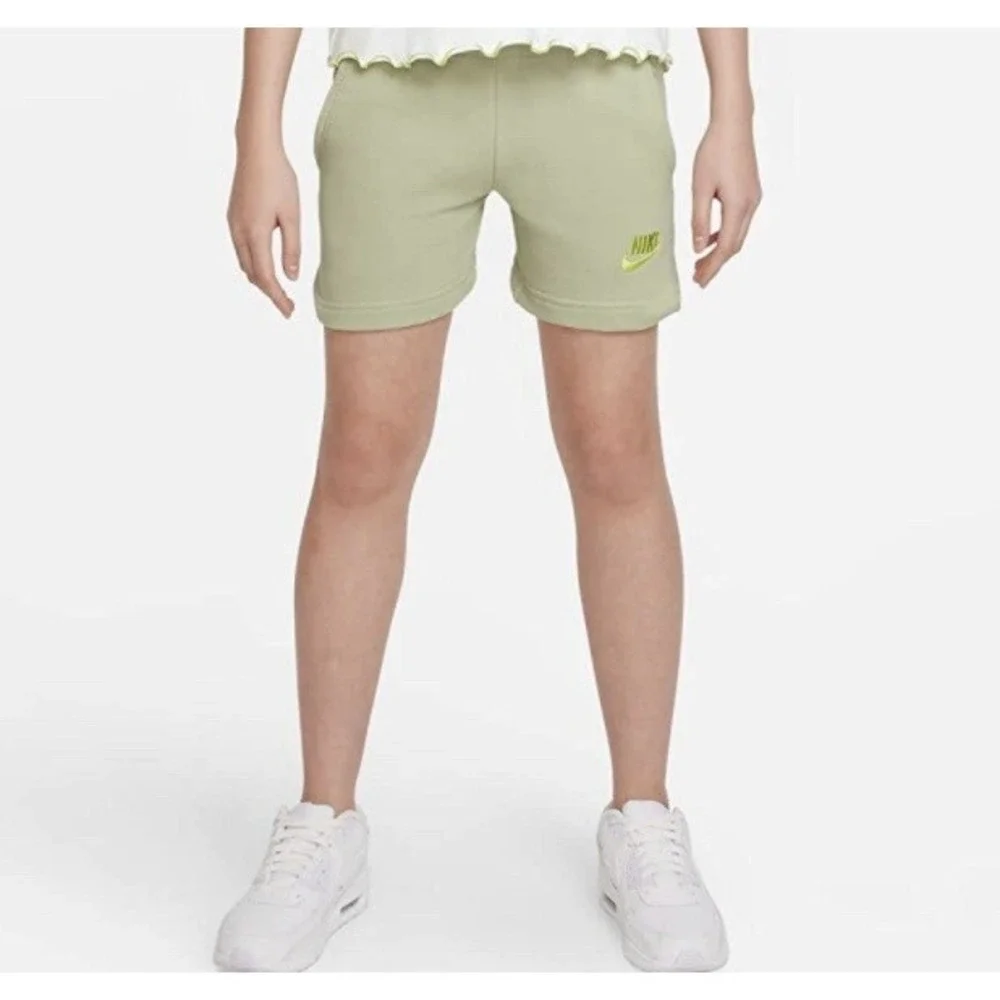 NIKE Olive Aura SPORTSWEAR CLUB FRENCH TERRY FLEECE SHORTS‎ BIG KIDS/GIRLS L NEW